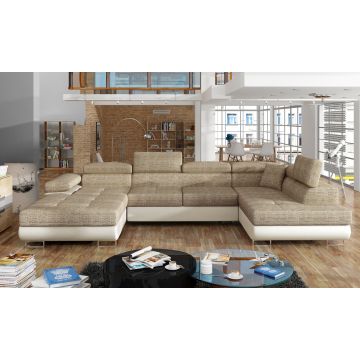 Coltar extensibil dreapta 6 locuri ELTAP, Rod-02, Rodrigo, 345x202x90 cm, lemn/poliester, bej inchis/bej deschis