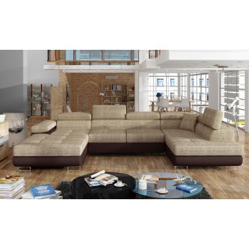 Coltar extensibil dreapta 6 locuri ELTAP, Rod-03, Rodrigo, 345x202x90 cm, lemn/poliester, bej/maro inchis