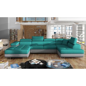 Coltar extensibil dreapta 6 locuri ELTAP, Rod-05, Rodrigo, 345x202x90 cm, lemn/poliester, albastru/gri