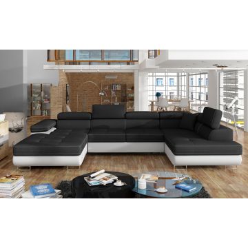 Coltar extensibil dreapta 6 locuri ELTAP, Rod-06, Rodrigo, 345x202x90 cm, lemn/poliester, negru/alb