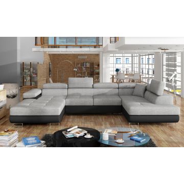 Coltar extensibil dreapta 6 locuri ELTAP, Rod-07, Rodrigo, 345x202x90 cm, lemn/poliester, gri deschis/negru