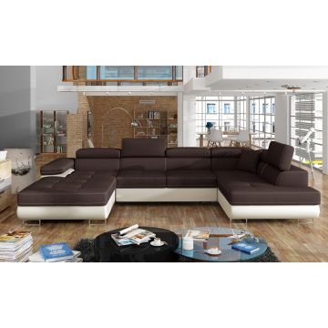 Coltar extensibil dreapta 6 locuri ELTAP, Rod-08, Rodrigo, 345x202x90 cm, lemn/poliester, maro inchis/bej