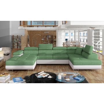 Coltar extensibil dreapta 6 locuri ELTAP, Rod-09, Rodrigo, 345x202x90 cm, lemn/poliester, verde deschis/alb