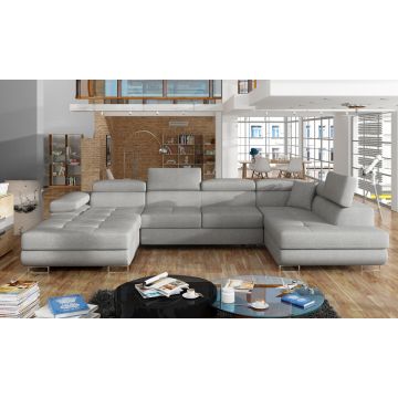 Coltar extensibil dreapta 6 locuri ELTAP, Rod-27, Rodrigo, 345x202x90 cm, lemn/poliester, gri deschis