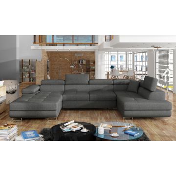 Coltar extensibil dreapta 6 locuri ELTAP, Rod-28, Rodrigo, 345x202x90 cm, lemn/poliester, gri inchis