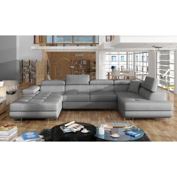 Coltar extensibil dreapta 6 locuri ELTAP, Rod-29, Rodrigo, 345x202x90 cm, lemn/poliester, gri deschis