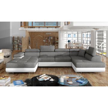 Coltar extensibil dreapta 6 locuri ELTAP, Rod-30, Rodrigo, 345x202x90 cm, lemn/poliester, gri inchis/alb
