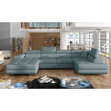 Coltar extensibil dreapta 6 locuri ELTAP, Rod-39, Rodrigo, 345x202x90 cm, lemn/poliester, albastru deschis