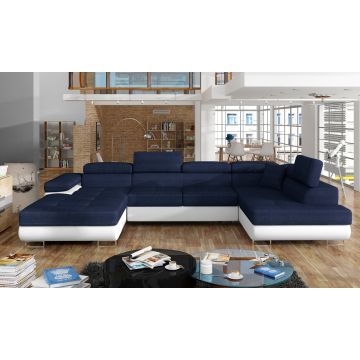 Coltar extensibil dreapta 6 locuri ELTAP, Rod-41, Rodrigo, 345x202x90 cm, lemn/poliester, albastru inchis/alb