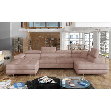 Coltar extensibil dreapta 6 locuri ELTAP, Rod-43, Rodrigo, 345x202x90 cm, lemn/poliester, roz deschis