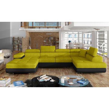 Coltar extensibil dreapta 6 locuri ELTAP, Rod-44, Rodrigo, 345x202x90 cm, lemn/poliester, galben/negru