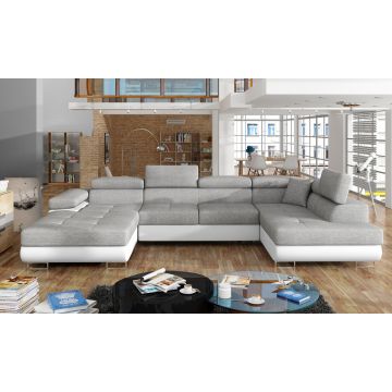 Coltar extensibil dreapta 6 locuri ELTAP, Rod-59, Rodrigo, 345x202x90 cm, lemn/poliester, gri deschis/alb