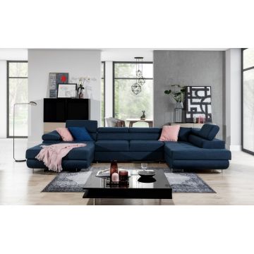 Coltar extensibil dreapta 6 locuri ELTAP, Rod-65, Rodrigo, 345x202x90 cm, lemn/poliester, albastru inchis