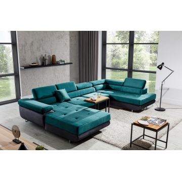Coltar extensibil dreapta 6 locuri ELTAP, Rod-68, Rodrigo, 345x202x90 cm, lemn/poliester, verde/gri inchis