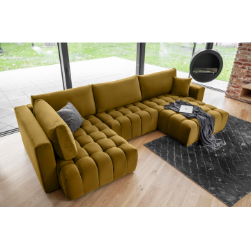 Coltar extensibil dreapta 6 locuri ELTAP, RT-45LO, Bonito, 350x175x92 cm, lemn/poliester, mustar