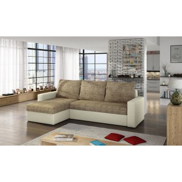 Coltar extensibil reversibil 3 locuri ELTAP, Livio, 237x150x72 cm, lemn/poliester, bej inchis/bej deschis
