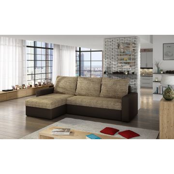 Coltar extensibil reversibil 3 locuri ELTAP, Livio, 237x150x72 cm, lemn/poliester, bej inchis/maro inchis