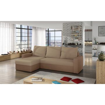 Coltar extensibil reversibil 3 locuri ELTAP, Livio, 237x150x72 cm, lemn/poliester, bej/maro deschis