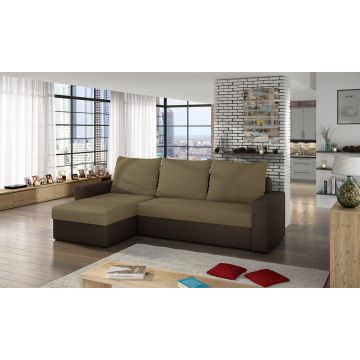 Coltar extensibil reversibil 3 locuri ELTAP, Livio, 237x150x72 cm, lemn/poliester, bej/maro inchis