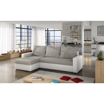 Coltar extensibil reversibil 3 locuri ELTAP, Livio, 237x150x72 cm, lemn/poliester, gri/alb
