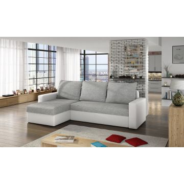 Coltar extensibil reversibil 3 locuri ELTAP, Livio, 237x150x72 cm, lemn/poliester, gri deschis/alb