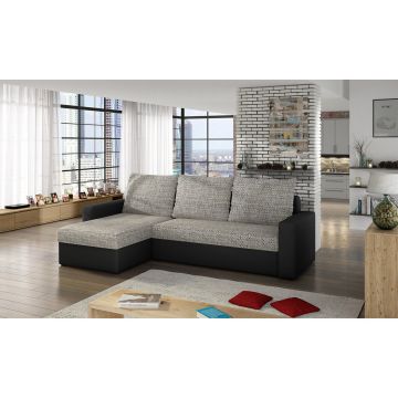 Coltar extensibil reversibil 3 locuri ELTAP, Livio, 237x150x72 cm, lemn/poliester, gri deschis/negru