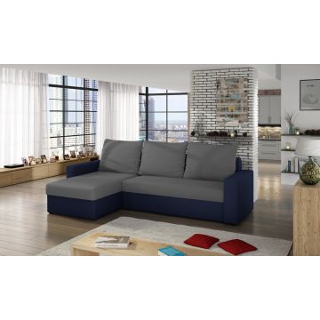 Coltar extensibil reversibil 3 locuri ELTAP, Livio, 237x150x72 cm, lemn/poliester, gri inchis/albastru inchis