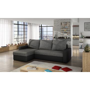Coltar extensibil reversibil 3 locuri ELTAP, Livio, 237x150x72 cm, lemn/poliester, gri inchis/negru