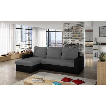 Coltar extensibil reversibil 3 locuri ELTAP, Livio, 237x150x72 cm, lemn/poliester, gri/negru