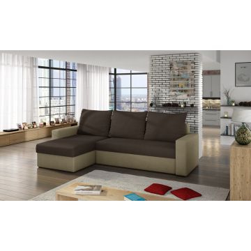 Coltar extensibil reversibil 3 locuri ELTAP, Livio, 237x150x72 cm, lemn/poliester, maro inchis/bej