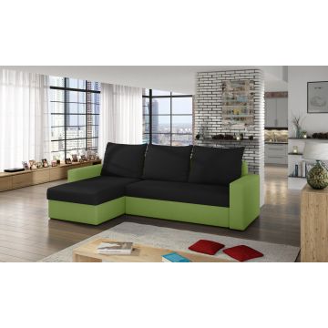 Coltar extensibil reversibil 3 locuri ELTAP, Livio, 237x150x72 cm, lemn/poliester, negru/verde