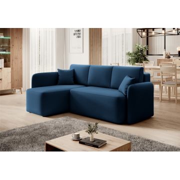 Coltar extensibil stanga 3 locuri ELTAP, Hadson, 206x150x89 cm, lemn/poliester, albastru inchis