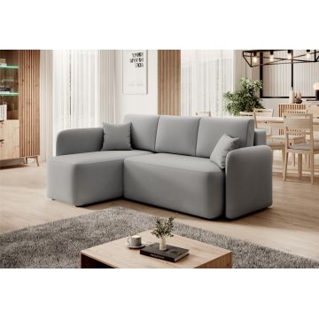 Coltar extensibil stanga 3 locuri ELTAP, Hadson, 206x150x89 cm, lemn/poliester, gri deschis