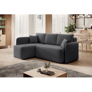 Coltar extensibil stanga 3 locuri ELTAP, Hadson, 206x150x89 cm, lemn/poliester, gri inchis