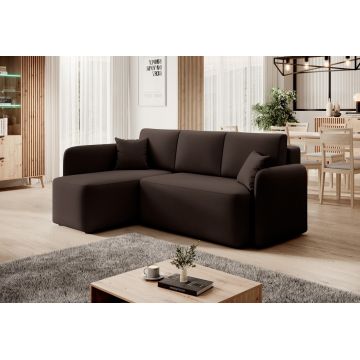 Coltar extensibil stanga 3 locuri ELTAP, Hadson, 206x150x89 cm, lemn/poliester, maro inchis