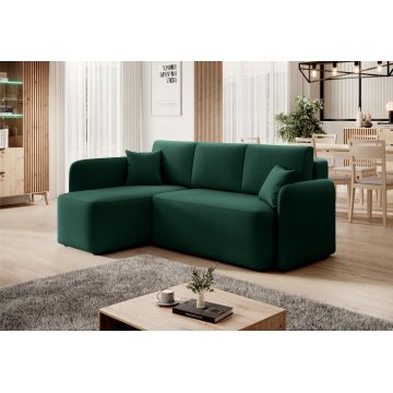 Coltar extensibil stanga 3 locuri ELTAP, Hadson, 206x150x89 cm, lemn/poliester, verde inchis