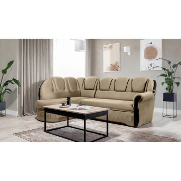 Coltar extensibil stanga 3 locuri ELTAP, L-037, Lord, 243x180x112 cm, lemn/poliester, maro deschis/negru