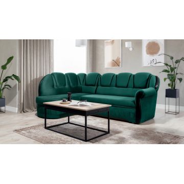 Coltar extensibil stanga 3 locuri ELTAP, L-070, Lord, 243x180x112 cm, lemn/poliester, verde inchis/negru
