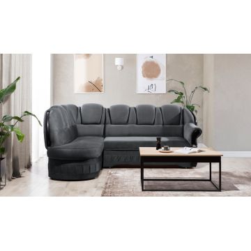 Coltar extensibil stanga 3 locuri ELTAP, L-086, Lord, 243x180x112 cm, lemn/poliester, gri inchis/negru