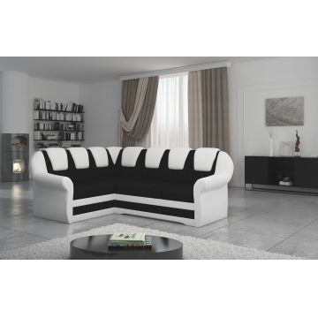 Coltar extensibil stanga 3 locuri ELTAP, LII-020, Lord II, 243x195x112 cm, lemn/poliester, negru/alb