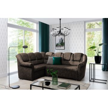 Coltar extensibil stanga 3 locuri ELTAP, LII-089, Lord II, 243x195x112 cm, lemn/poliester, maro inchis