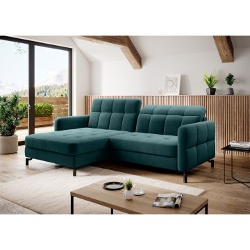 Coltar extensibil stanga 3 locuri ELTAP, Lore-106, Lorelle, 225x160x105 cm, lemn/poliester, verde