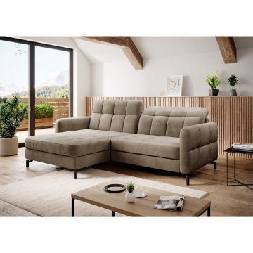 Coltar extensibil stanga 3 locuri ELTAP, Lore-114, Lorelle, 225x160x105 cm, lemn/poliester, maro deschis