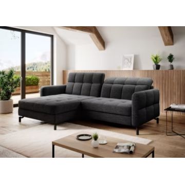 Coltar extensibil stanga 3 locuri ELTAP, Lore-144, Lorelle, 225x160x105 cm, lemn/poliester, negru