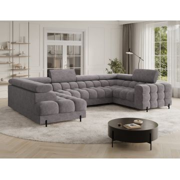 Coltar extensibil stanga 3 locuri ELTAP, LT-04AU, Fectory, 346x205x93 cm, lemn/poliester, gri inchis