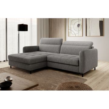 Coltar extensibil stanga 3 locuri ELTAP, LT-04RAQ, Gomsi, 228x165x100 cm, lemn/poliester, gri inchis