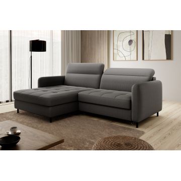 Coltar extensibil stanga 3 locuri ELTAP, LT-06MAN, Gomsi, 228x165x100 cm, lemn/poliester, gri inchis