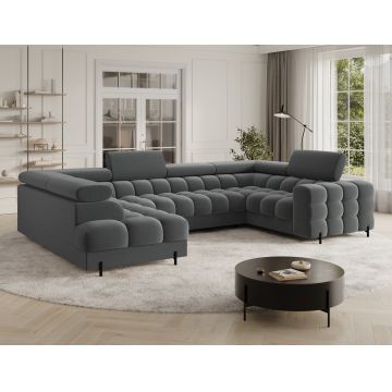 Coltar extensibil stanga 3 locuri ELTAP, LT-06SO, Fectory, 346x205x93 cm, lemn/poliester, gri inchis
