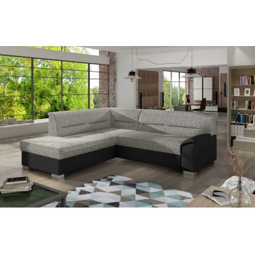 Coltar extensibil stanga 4 locuri ELTAP, BR05, Bergen, 247x214x83 cm, lemn/poliester, gri deschis/negru