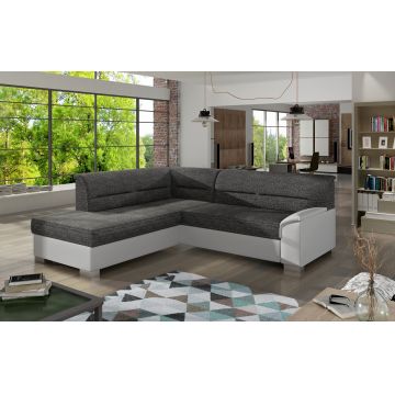 Coltar extensibil stanga 4 locuri ELTAP, BR06, Bergen, 247x214x83 cm, lemn/poliester, gri inchis/alb